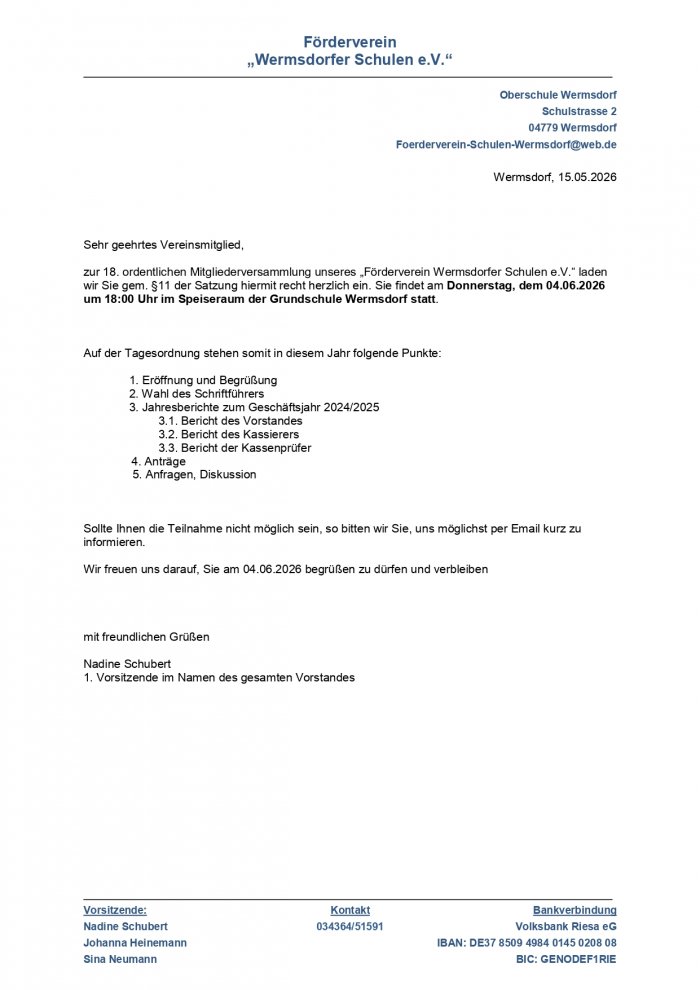 Einladung Mitgliederversammlung 2026